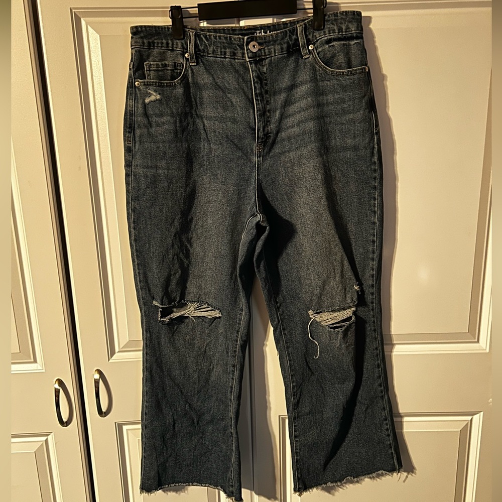 Ripped Wide Crop Blue Jeans Size 14